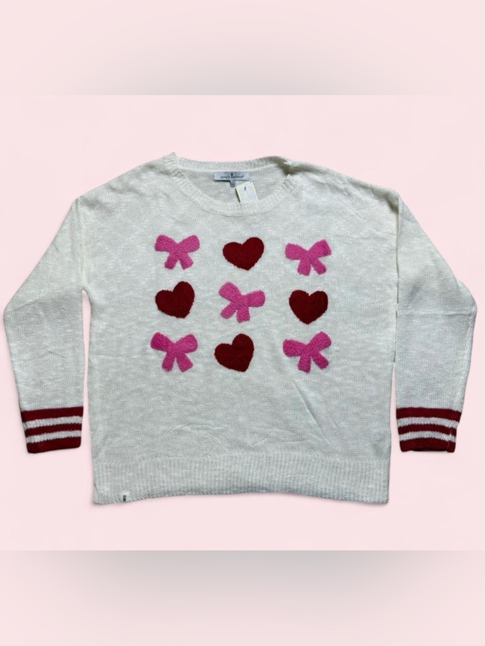 Simply Southern White, Red & Pink Heart & Bows Sweater Womens Size L NWT